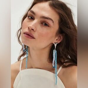 NWT FREE PEOPLE Reese Dangle Earrings - Mixed Sky Blue, Hearts, Glass Beads